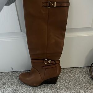 Brown leather knee high boots